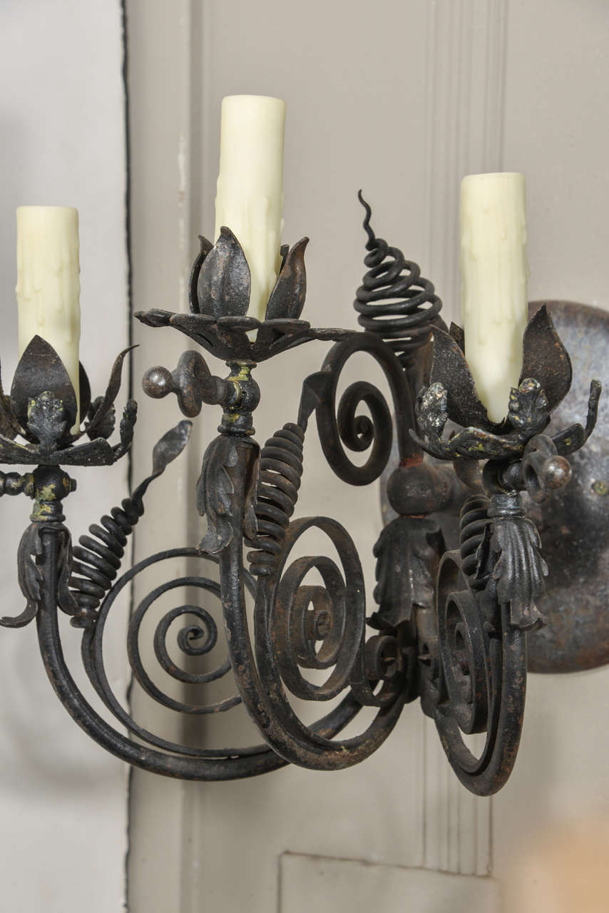 19th Century French Iron Handmade Single Sconce For Sale