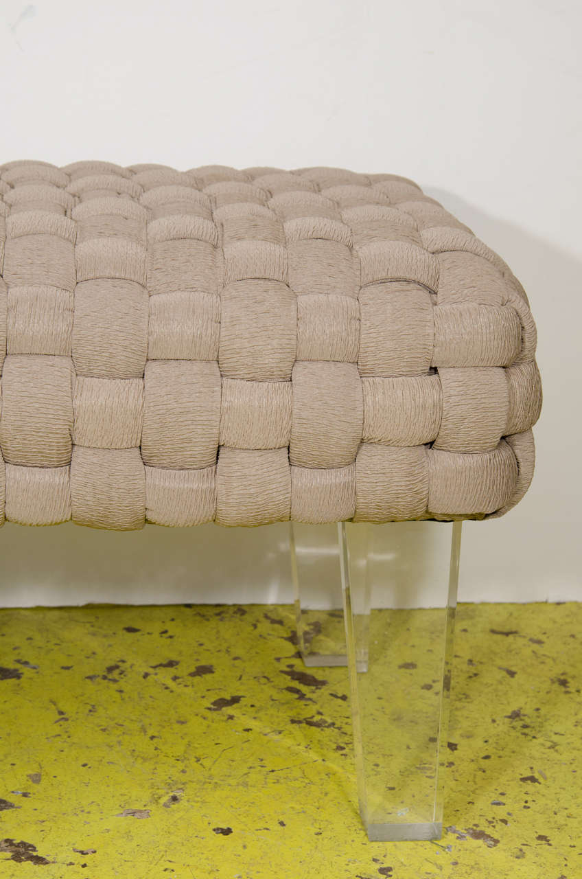 American USA Basket Weave Bench with Lucite Legs