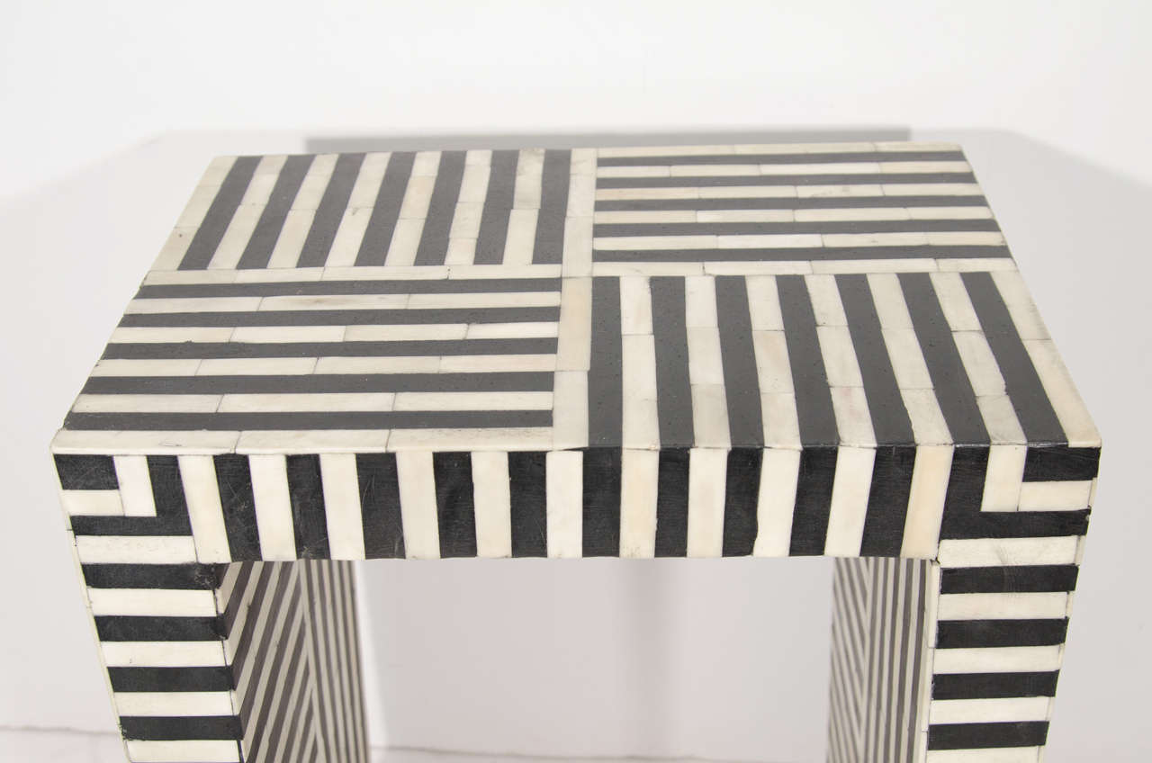 black and white stripe side table