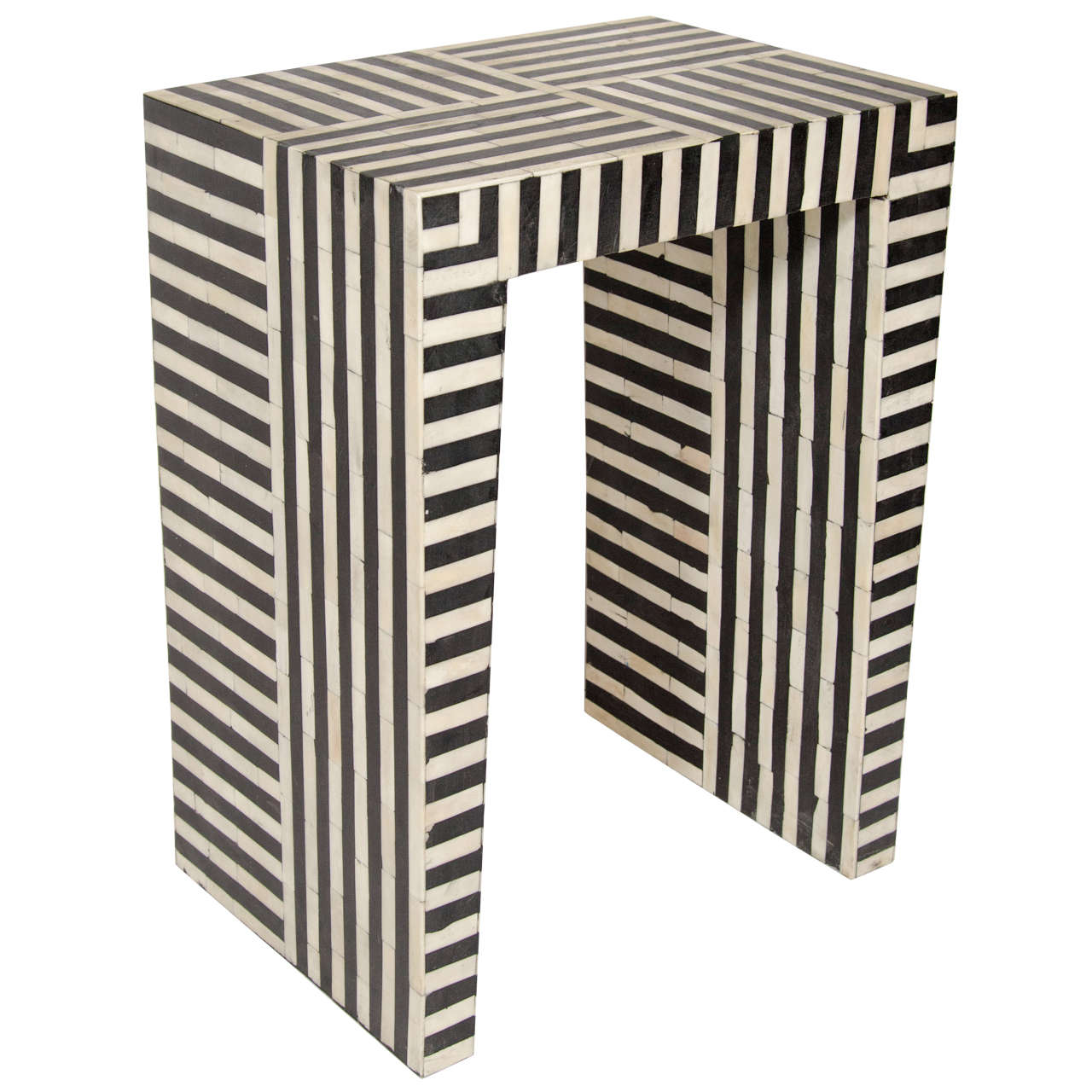 Indian Bone Inlay Black & White Striped Side Table
