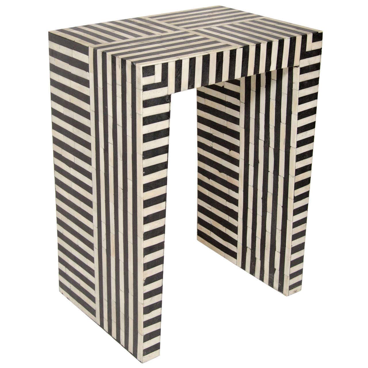 Indian Bone Inlay Black and White Striped Side Table at 1stDibs