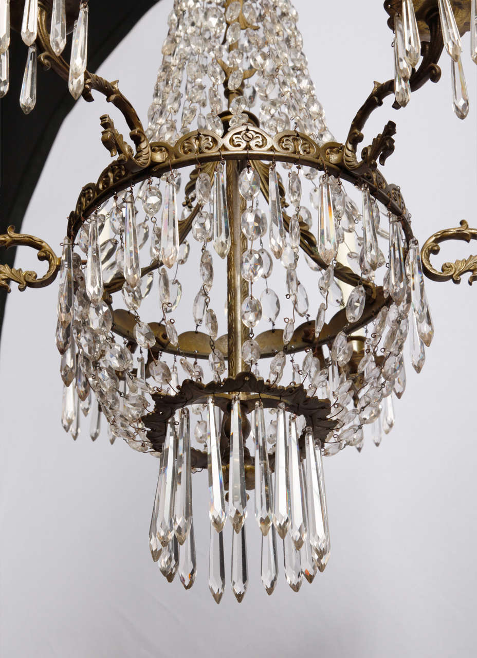 A Regency Period Basket Bronze and Glass 6 light chandelier 2