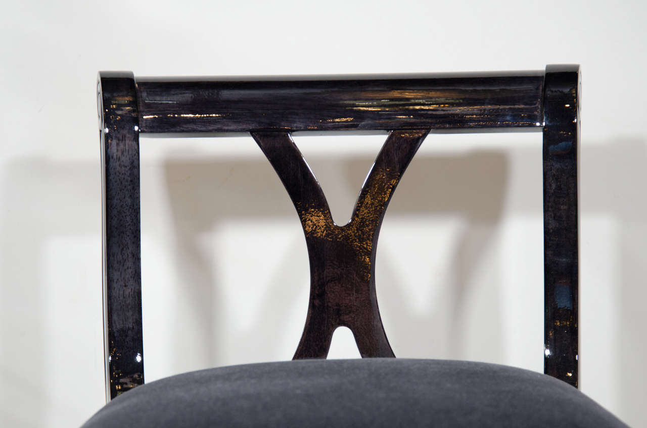 Neoclassical Revival Vanity Stool in Ebonized Walnut and Mohair In Excellent Condition In Fort Lauderdale, FL