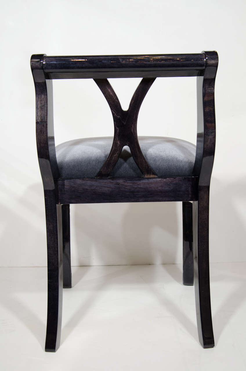 Neoclassical Revival Vanity Stool in Ebonized Walnut and Mohair 1