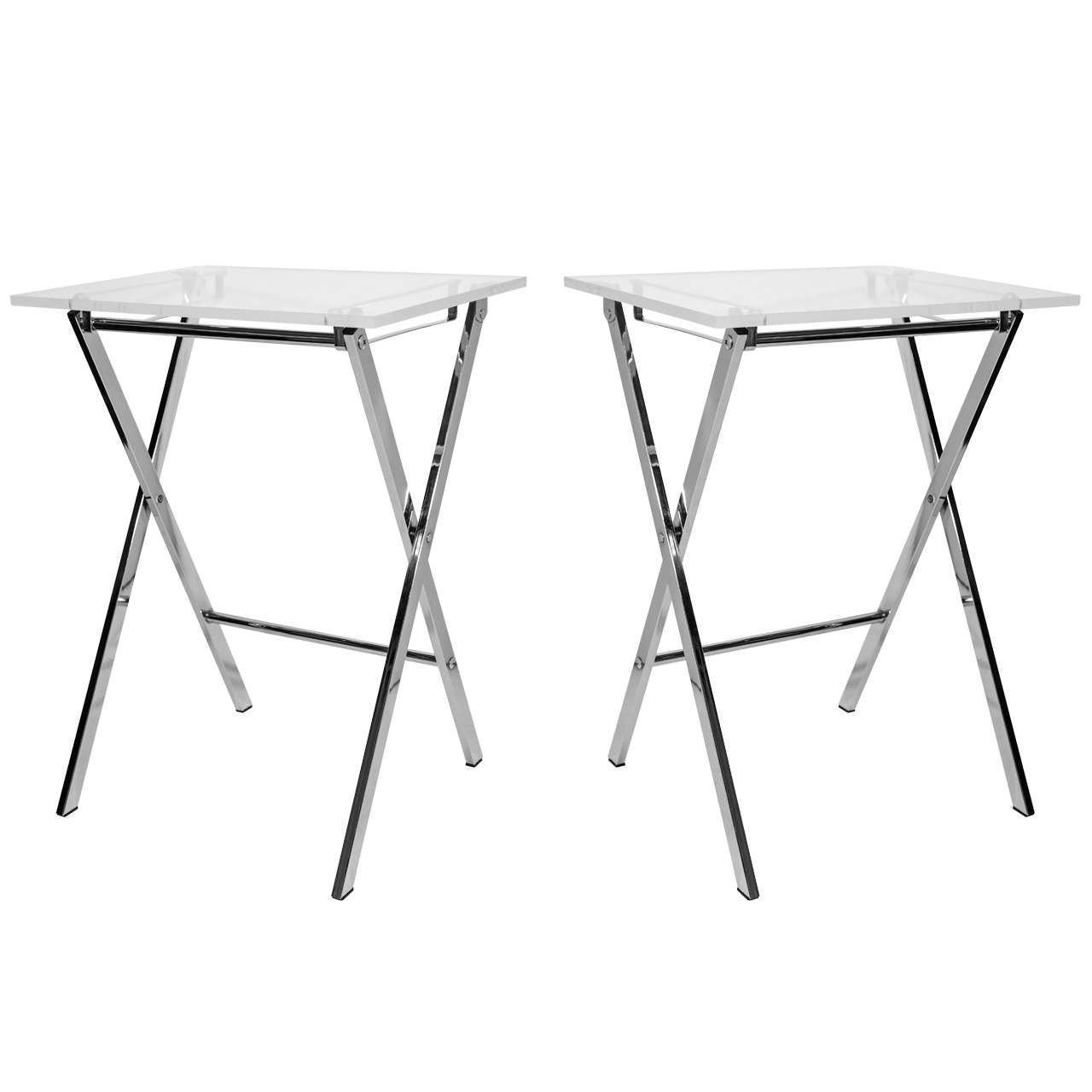 Pair of Vintage Modern Lucite & Chrome Folding Tray Tables