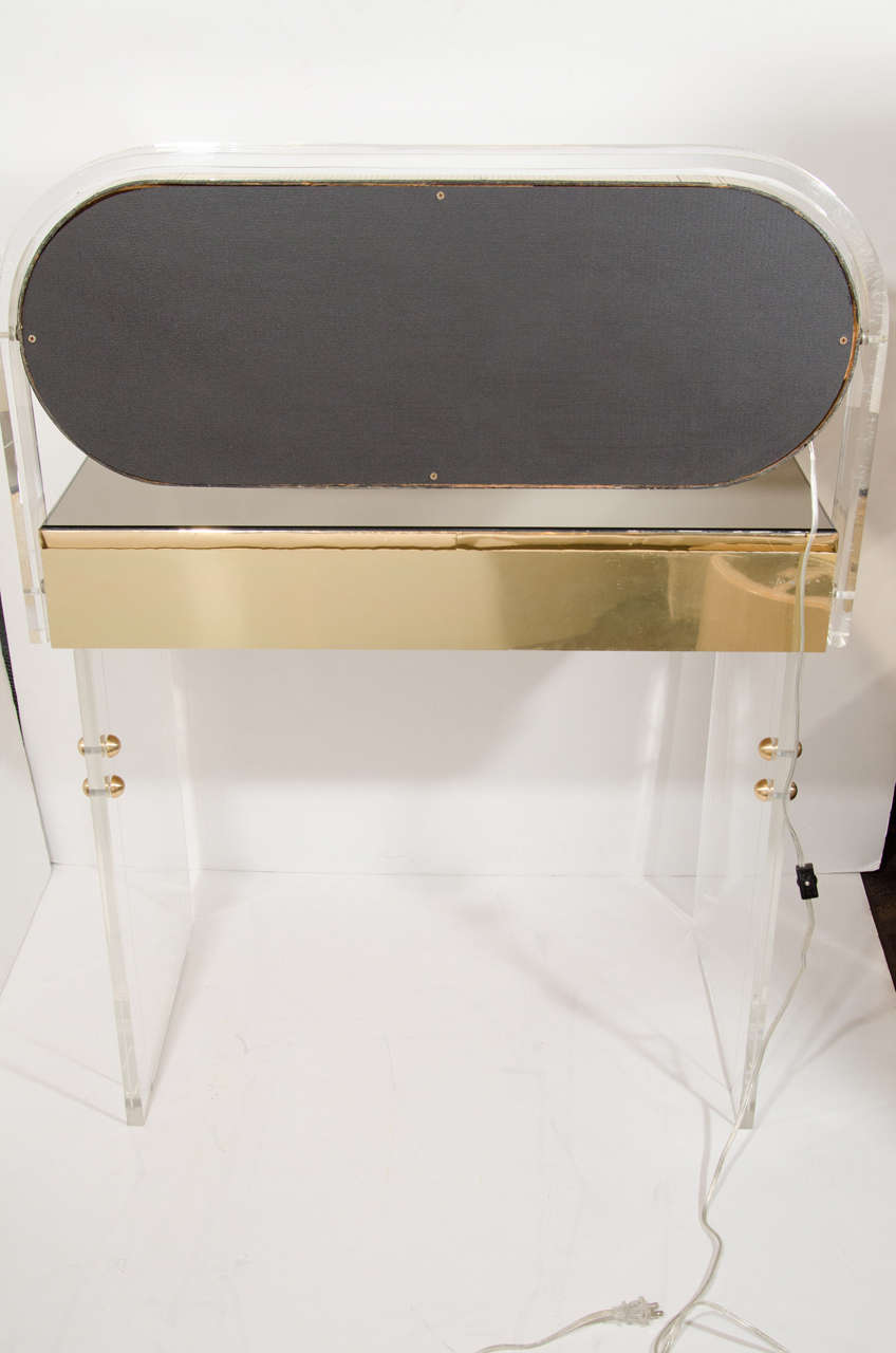 20th Century Vintage Illuminated Vanity Table in Lucite, Brass, & Bronze Mirror