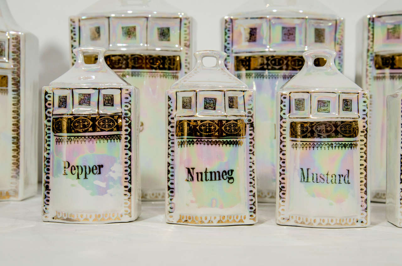 Antique Victorian German Porcelain Canister Spice Set, 12 Piece For