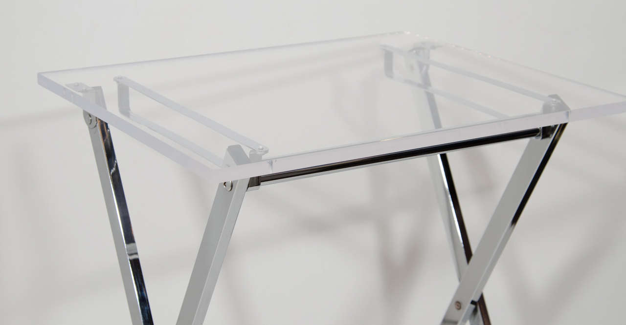 Pair of Vintage Modern Lucite and Chrome Folding Tray Tables at 1stDibs