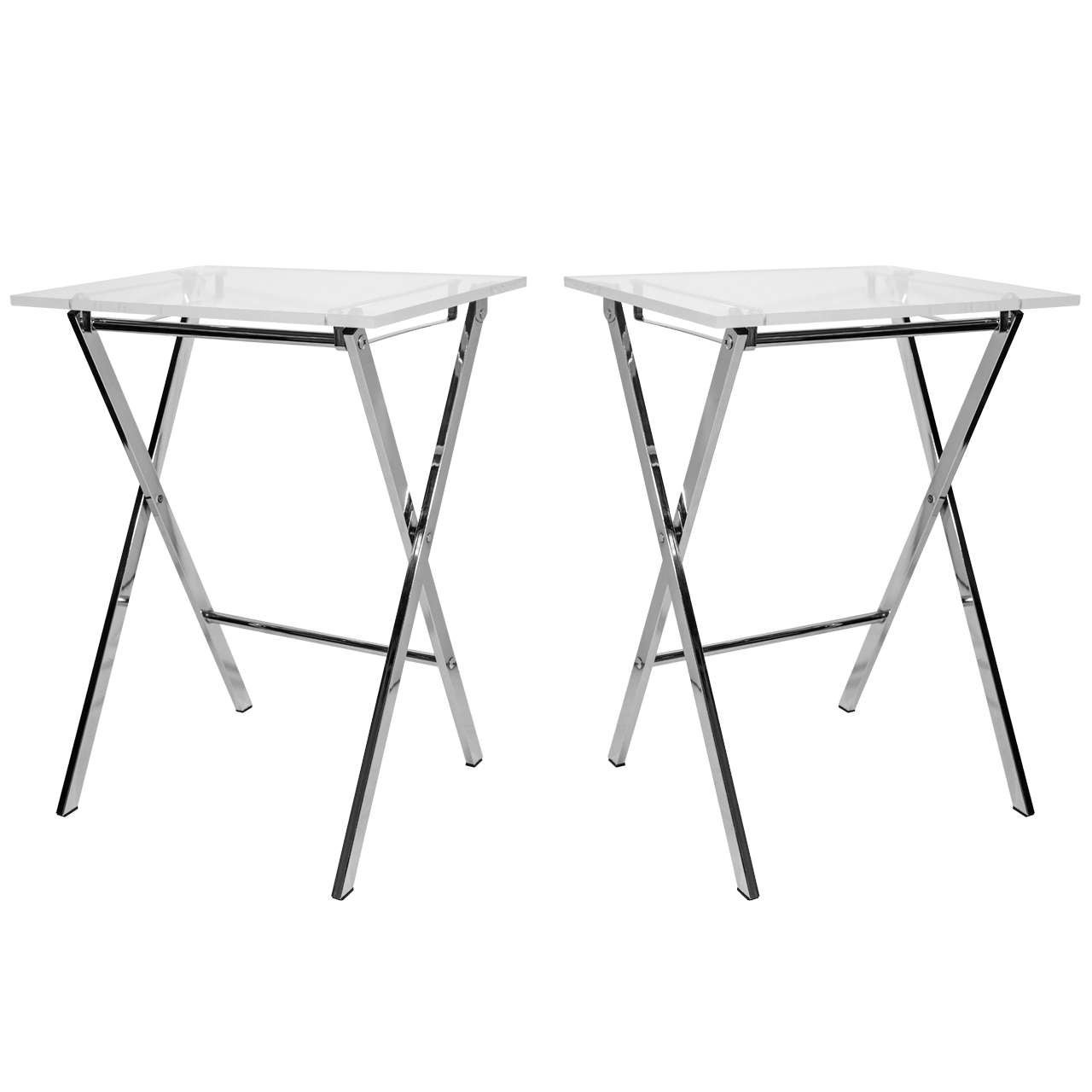 Pair of Vintage Modern Lucite and Chrome Folding Tray Tables at 1stDibs