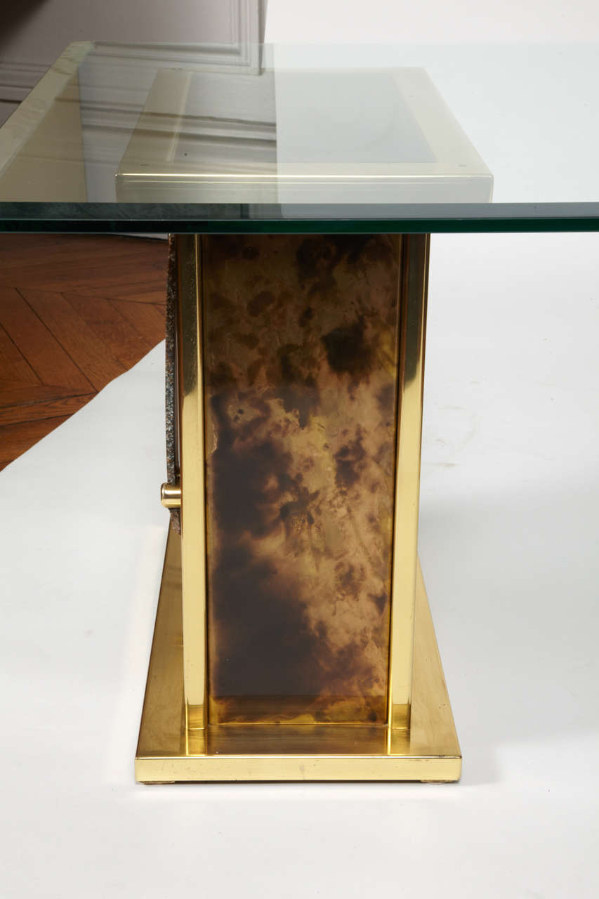Brass cocktail table with agates attributed to Willy Daro