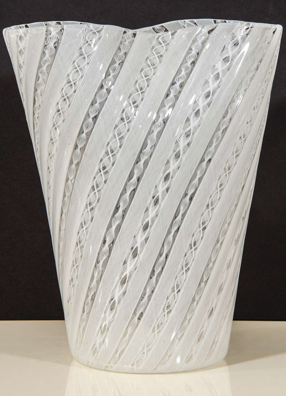 Mid-Century Modern Large Venini Latticino Vase