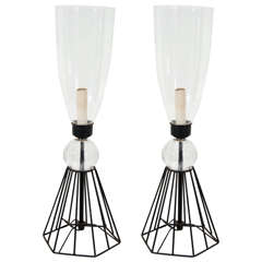 Mid Century Cage Hurricane Table Lamps