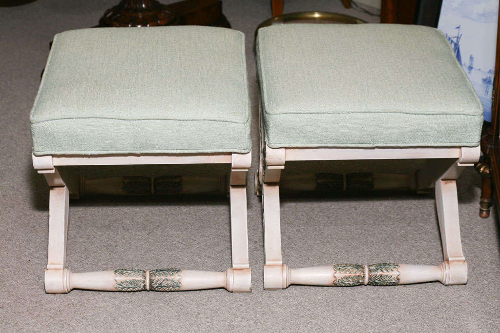 Pair Of French Empire Style Painted Stools For Sale 2