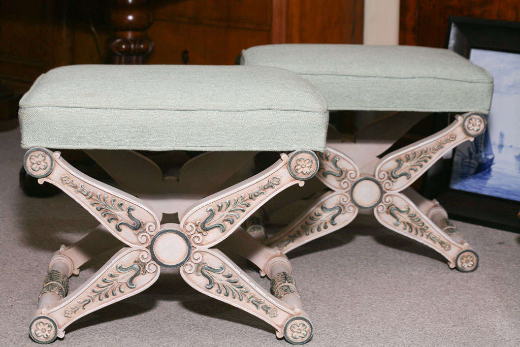 Pair of French Emprie style painted stools.