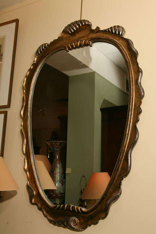 Dorothy Draper style Vogue regency silver and gilt wood carved mirror