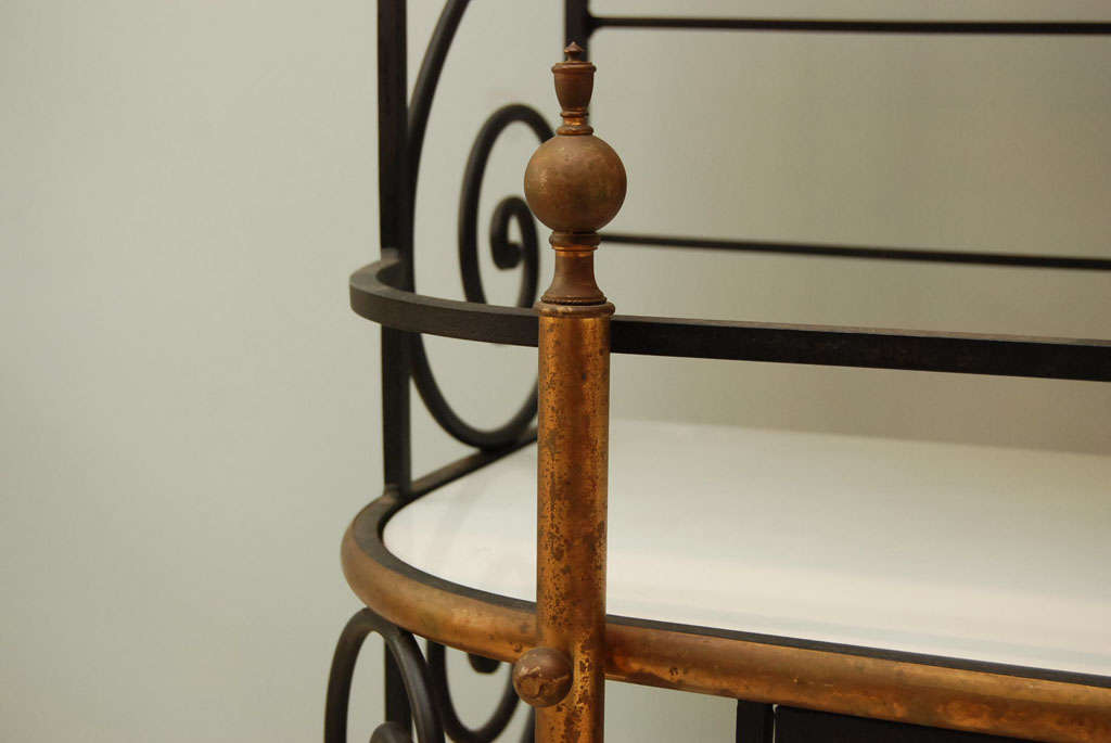 Brass French Iron Bakers Rack with Milk Glass Shelves