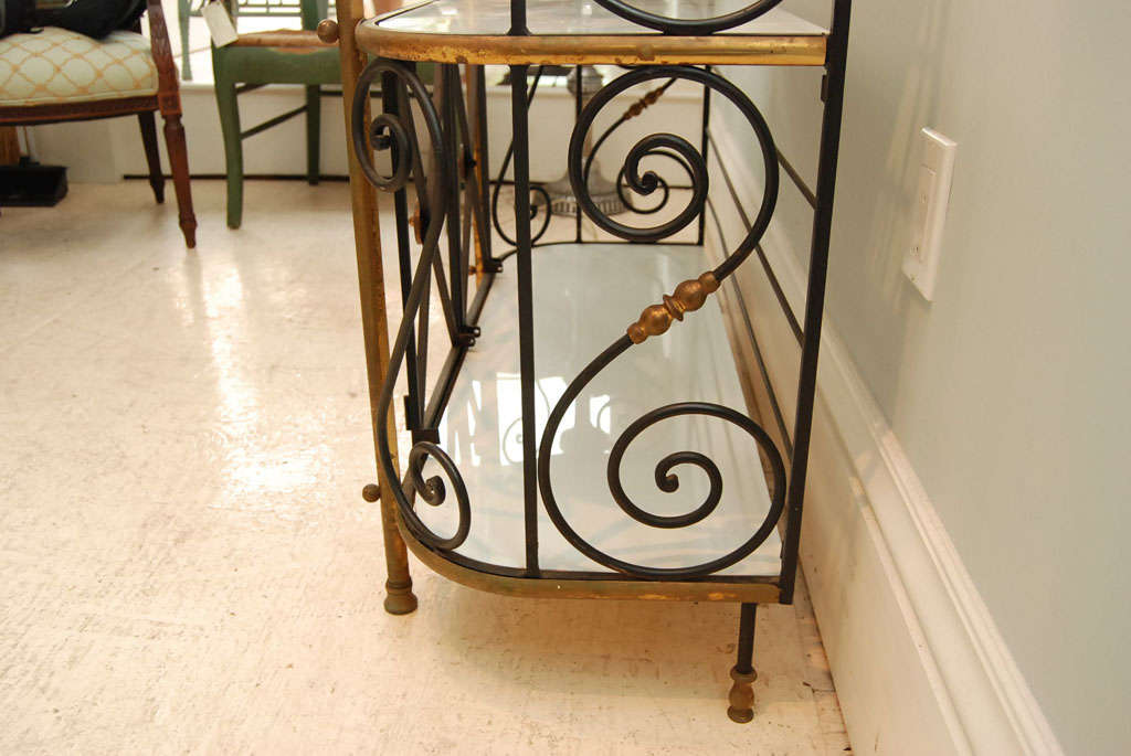 French Iron Bakers Rack with Milk Glass Shelves 1