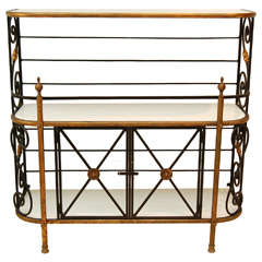 Vintage French Iron Bakers Rack with Milk Glass Shelves