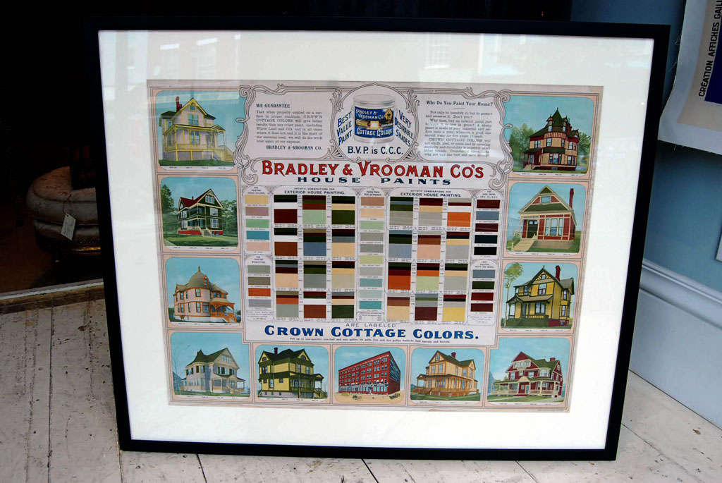 Boldly Graphic Paint Chart Offered by the BRADLEY & VROOMAN CO.,  <br />
a Paint Manufacturer from Chicago<br />
A Surprising Range of Colors offered for Houses built Two or Three Decades Earlier