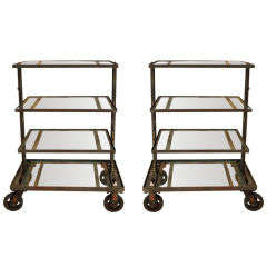 Pair Industrial Carts with Glass Shelves