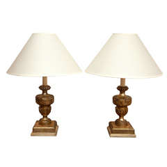 Pair 18th C Gilt Wood Urns as Lamps