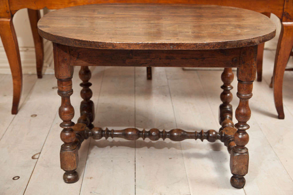 French Walnut Oval Turned Leg Table