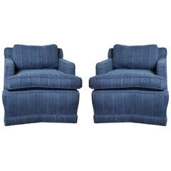 Pair of Blue Swivel Club Chairs