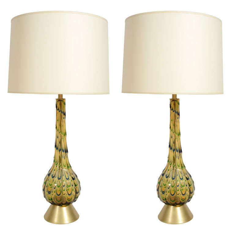Pair of Italian Midcentury Multicolor Murano Glass Table Lamps