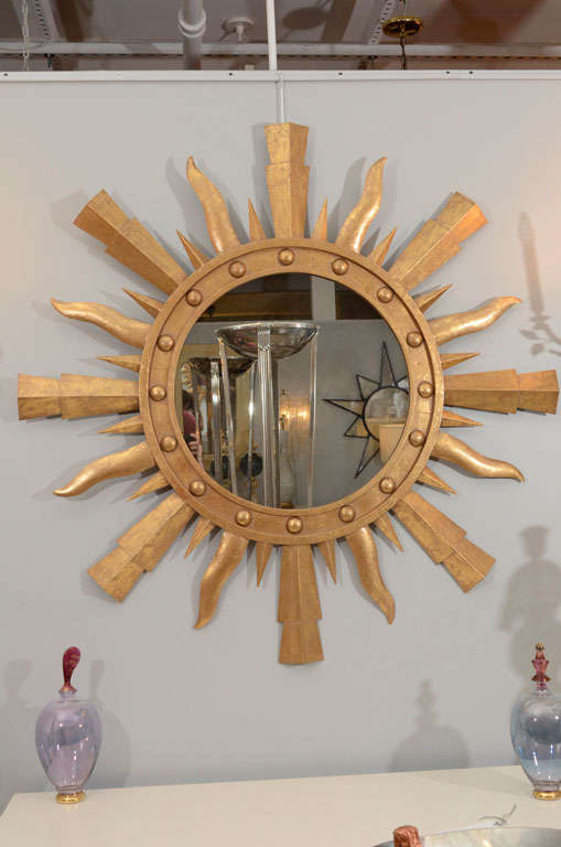 French A Gilt Metal Sunburst Mirror