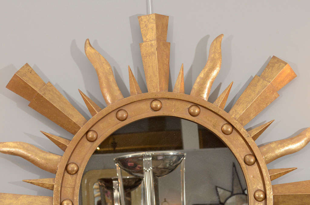 20th Century A Gilt Metal Sunburst Mirror