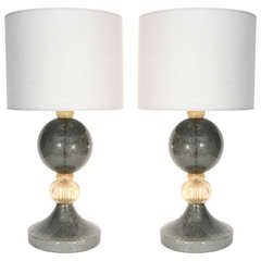 Pair of Gray and Gold Murano Glass Lamps