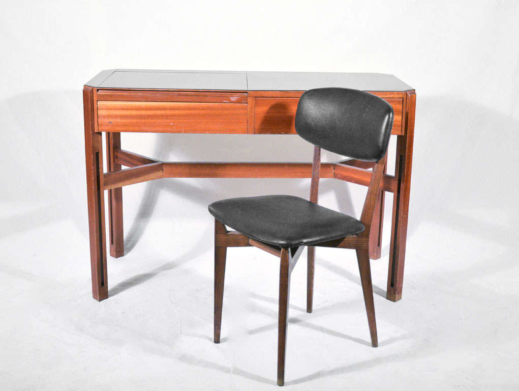 Italienischer Schreibtisch aus Mahagoniholz und Laminatglas von Ico und Luisa Parisi, 1959