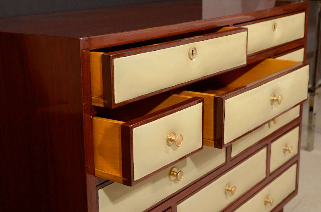 Outstanding Twelve-Drawer Leatherette Front Cabinet attributed to Jansen 1
