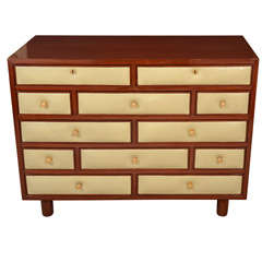 Outstanding Twelve-Drawer Leatherette Front Cabinet attributed to Jansen