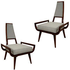 Pair of Sculptural Wood Framed Modernist Armchairs