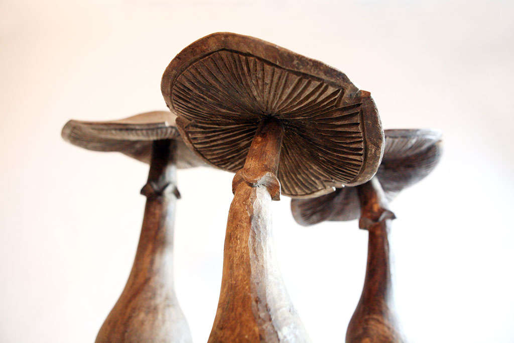 carved wooden mushrooms