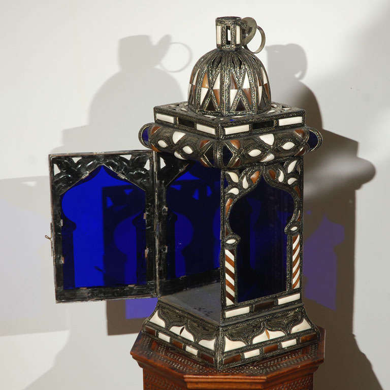 Moroccan Jeweled Blue Lantern 1