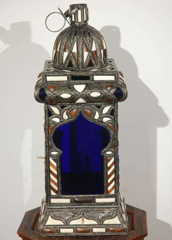 Moroccan Jeweled Blue Lantern 2