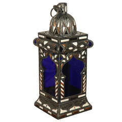 Used Moroccan Jeweled Blue Lantern