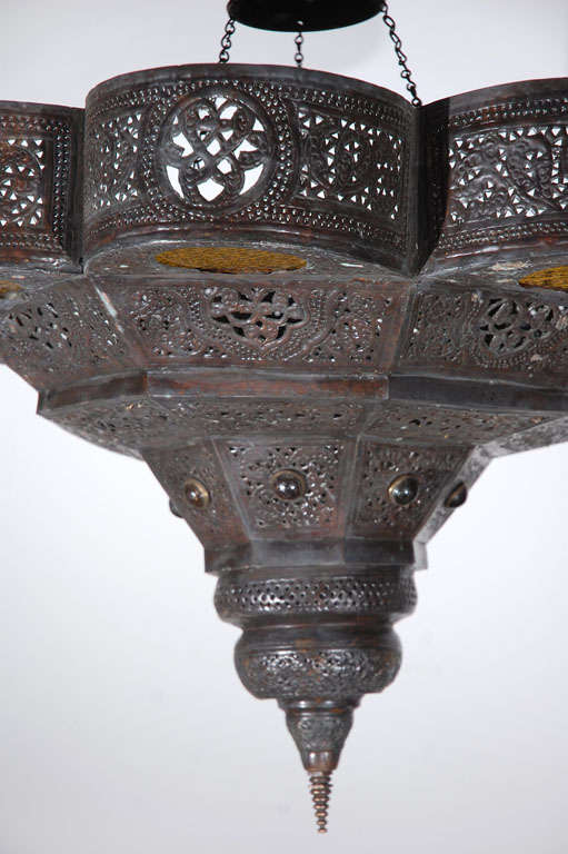 Moorish, Moroccan Brass and Glass Chandelier 4