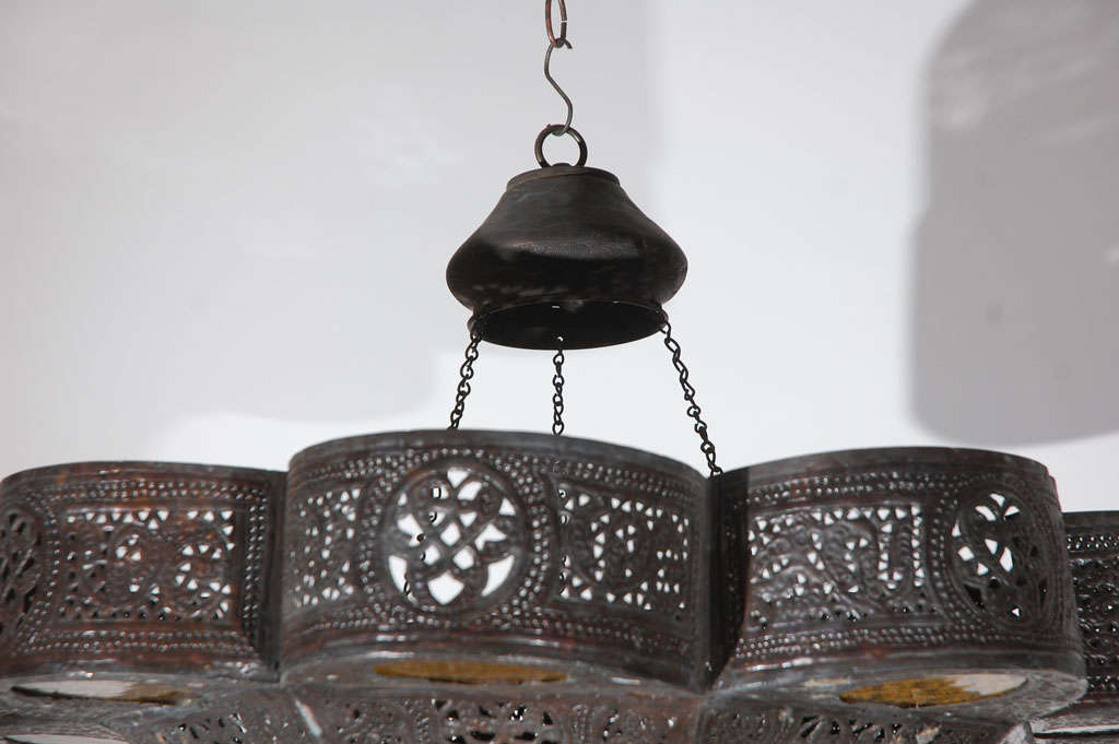 Moorish, Moroccan Brass and Glass Chandelier 5
