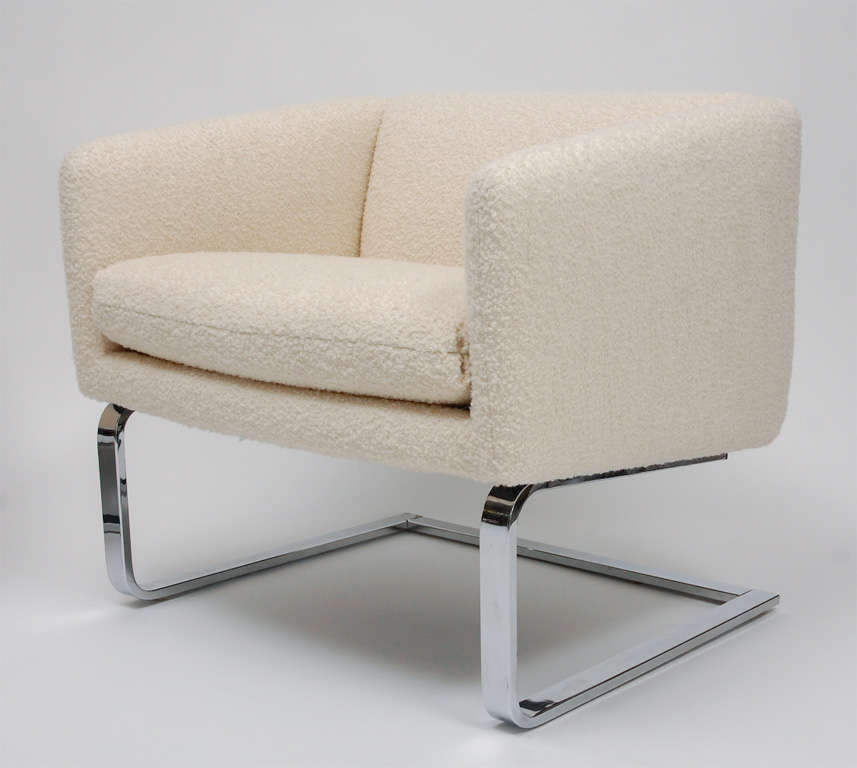 American Cantilevered Chrome and Boucle Club Chairs by Selig