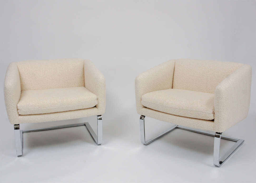 Cantilevered Chrome and Boucle Club Chairs by Selig 4