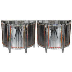 Pair of Vintage Mirrored Demi Lune Commodes