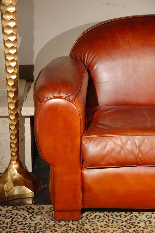 overstuffed leather sofa