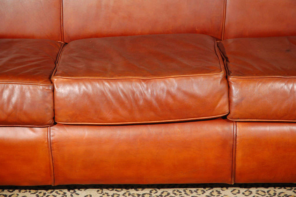 overstuffed leather couch