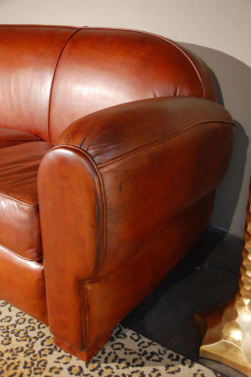 20th Century Overstuffed and Comfortable Leather Sofa