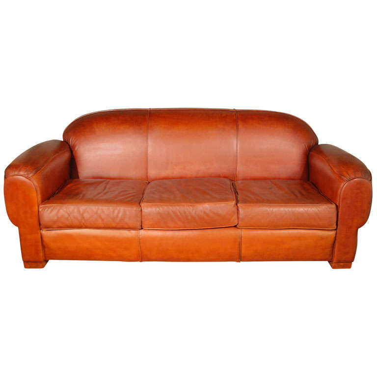 Overstuffed and Comfortable Leather Sofa