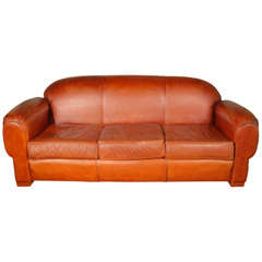 Vintage Overstuffed and Comfortable Leather Sofa