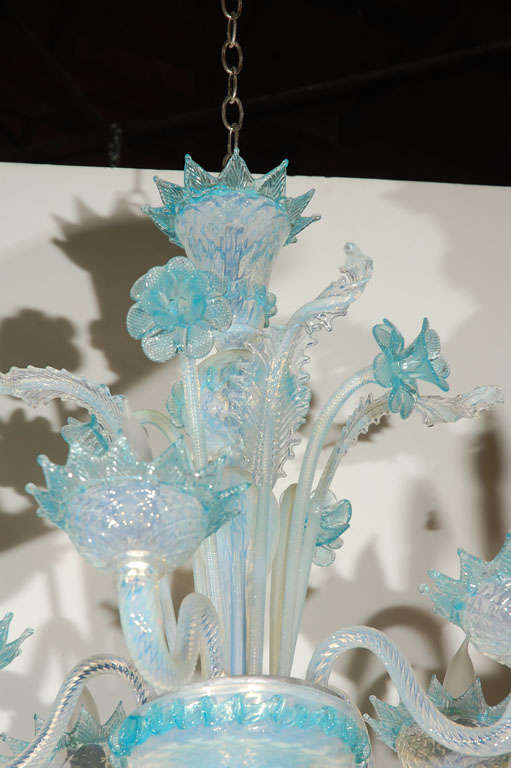blue glass chandelier murano